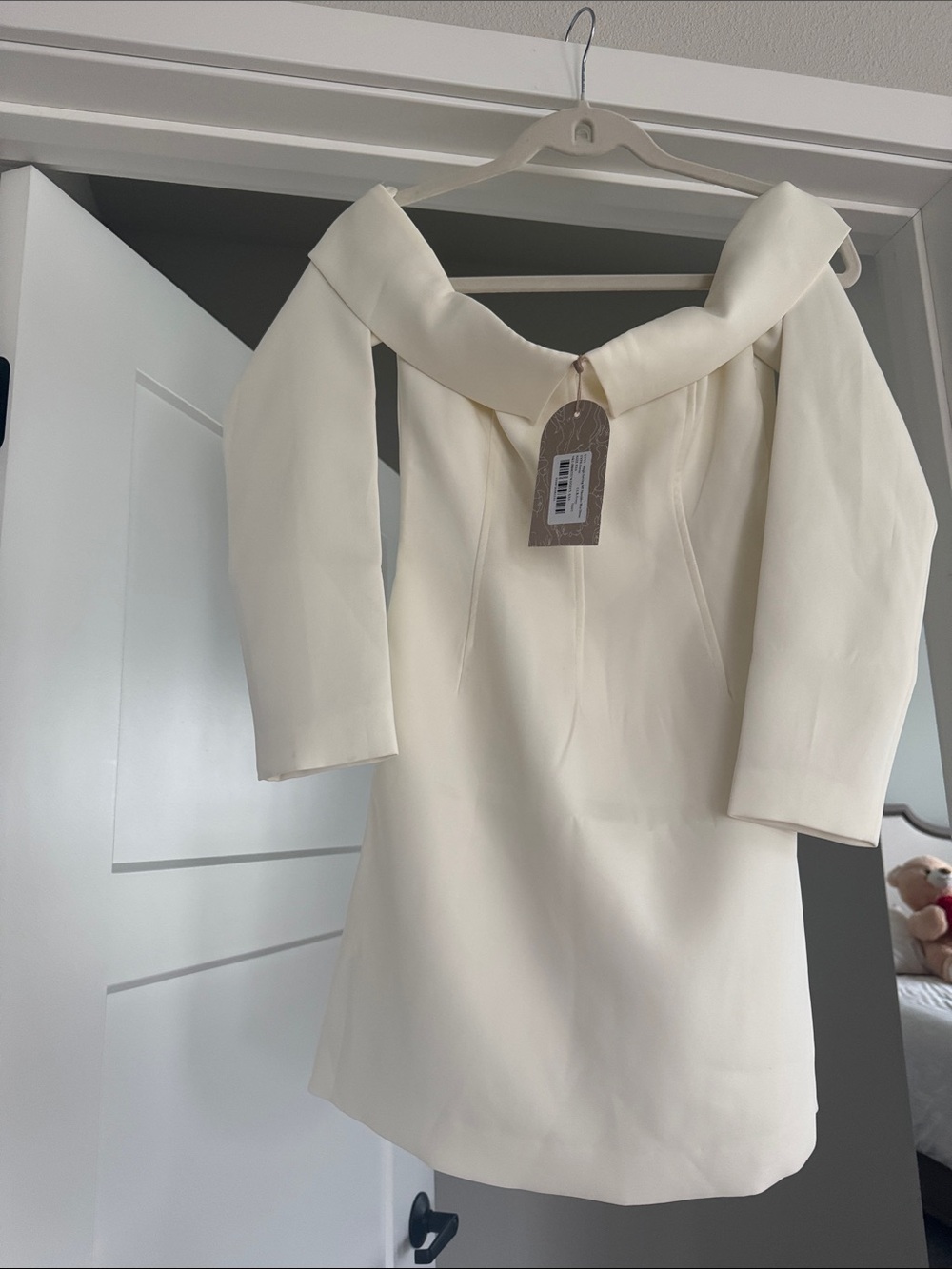 Meshki Cream Off-Shoulder Mini Dress